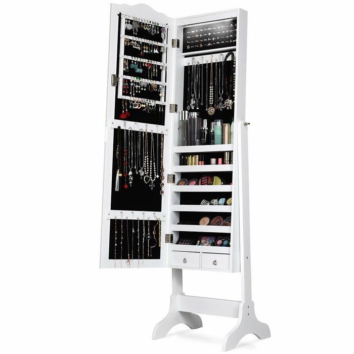 14 LED Jewelry Armoire Cabinet with Full Length Mirror and 4 Tilting Angles-White