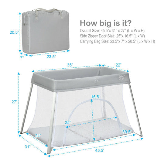 Lightweight Foldable Baby Playpen w/ Carry Bag-Light Gray