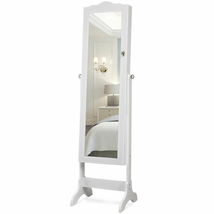 14 LED Jewelry Armoire Cabinet with Full Length Mirror and 4 Tilting Angles-White