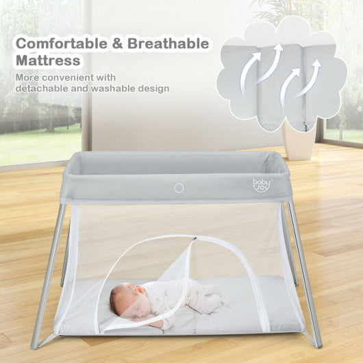 Lightweight Foldable Baby Playpen w/ Carry Bag-Light Gray