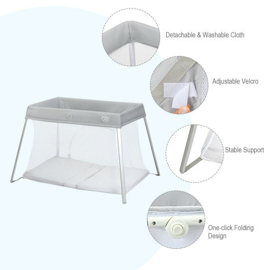 Lightweight Foldable Baby Playpen w/ Carry Bag-Light Gray