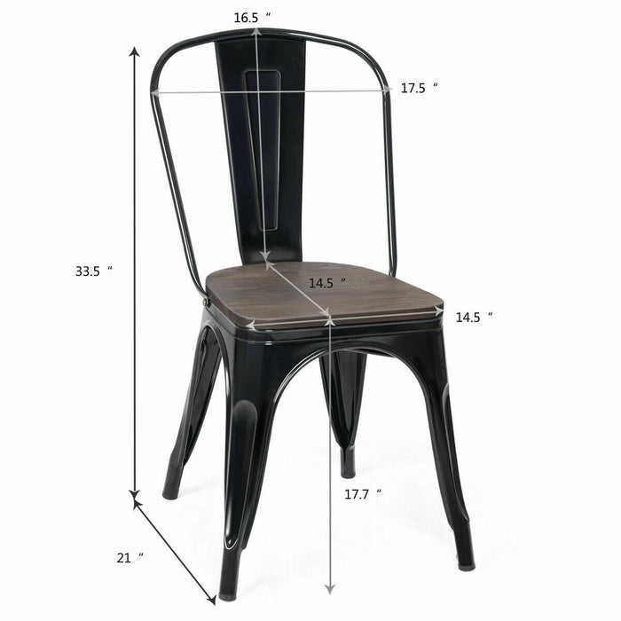 18 Inch Height Set of 4 Stackable Style Metal Wood Dining Chair-Black