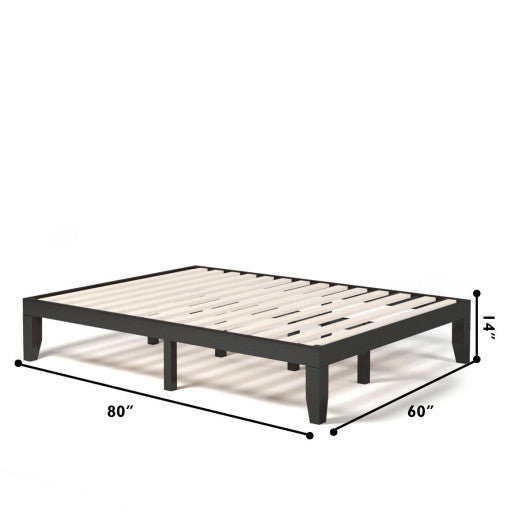 Queen Size 14 Inch Wooden Bed Mattress Frame-Brown