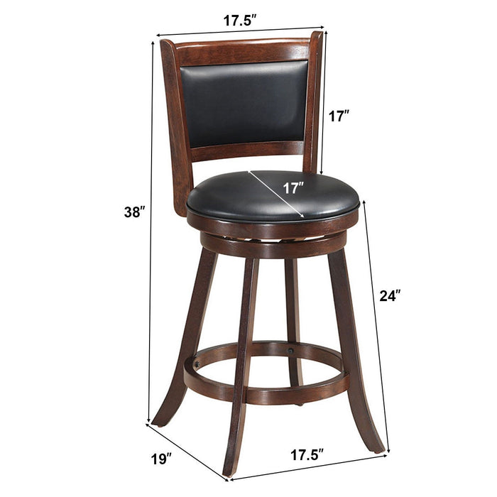 2 Pieces 24 Inch Swivel Counter Stool Dining Chair Upholstered Seat-Brown