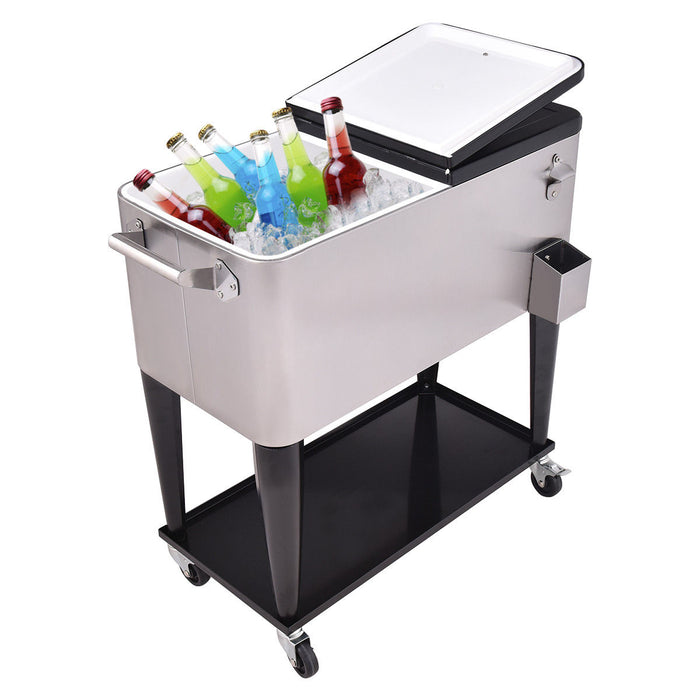 80 Quart Patio Rolling Stainless Steel Ice Beverage Cooler