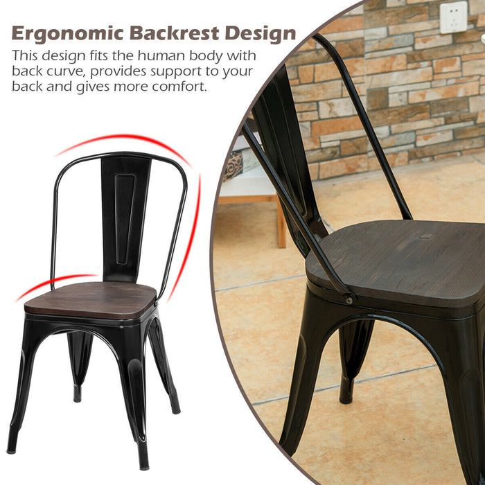 18 Inch Height Set of 4 Stackable Style Metal Wood Dining Chair-Black