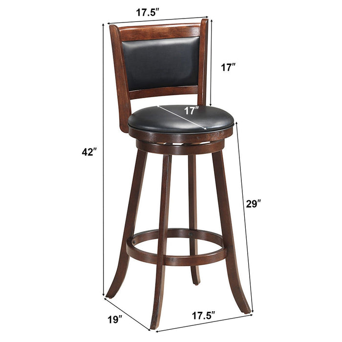 Set of 2 29 Inch Swivel Bar Height Stool Wood Dining Chair Barstool-Brown