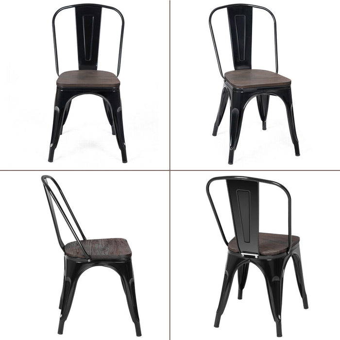 18 Inch Height Set of 4 Stackable Style Metal Wood Dining Chair-Black