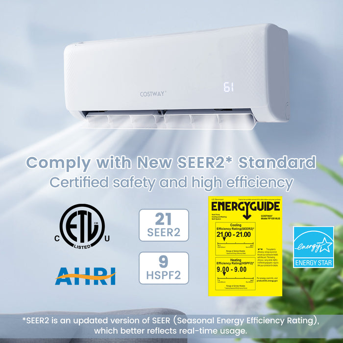 Energy Star Certified 17000 BTU 21 SEER2 Ductless Mini Split Air Conditioner and Heater 208-230V