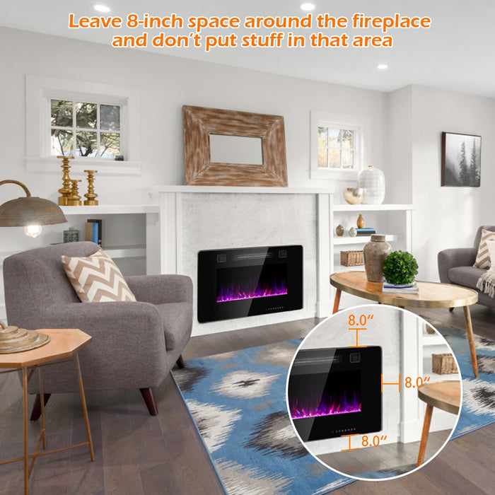 30-Inch Recessed Ultra Thin Electric Fireplace Heater with Glass Appearance