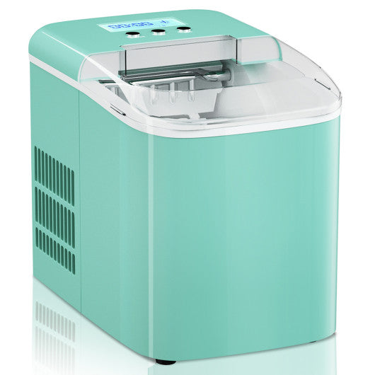 26 lbs Countertop LCD Display Ice Maker with Ice Scoop-Light Green