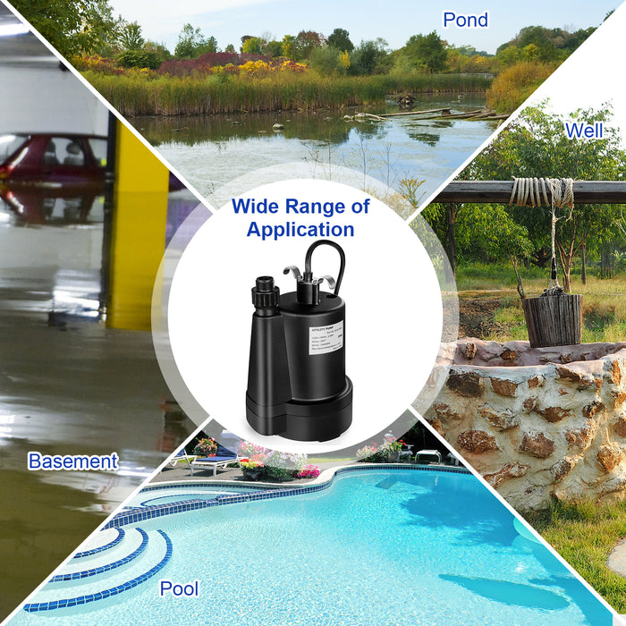 1/3HP 2400GPH Submersible Utility Pump Portable Electric Water Pump with 10 FT Cord