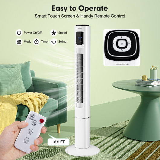 Portable 48 Inch Oscillating Standing Bladeless Tower Fans with 3 Speeds Remote Control-White