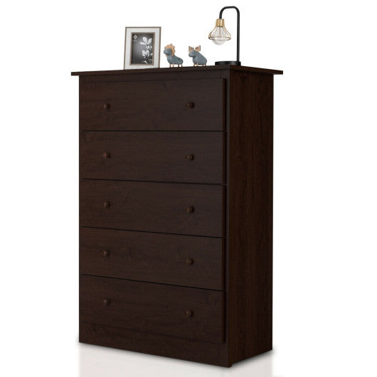 Functional Storage Organized Dresser with 5 Drawer-Dark Brown