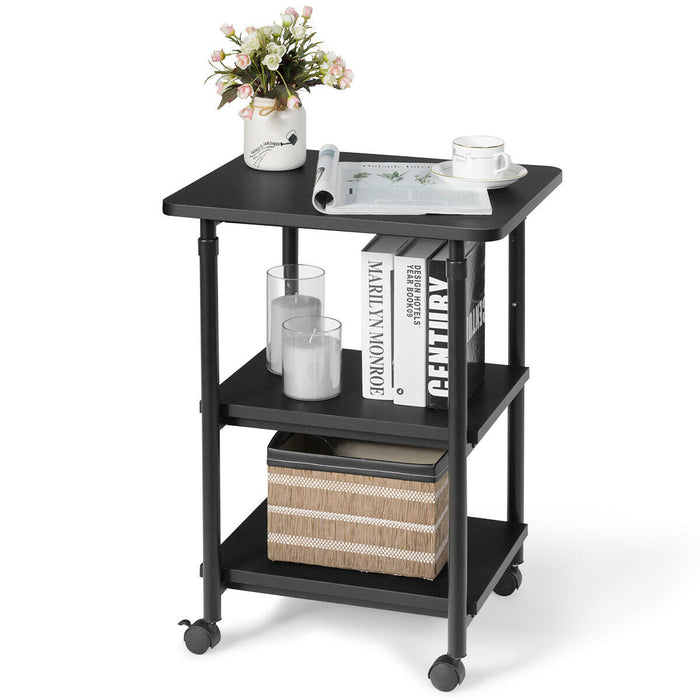 3-tier Adjustable Printer Stand with 360Â° Swivel Casters-Black