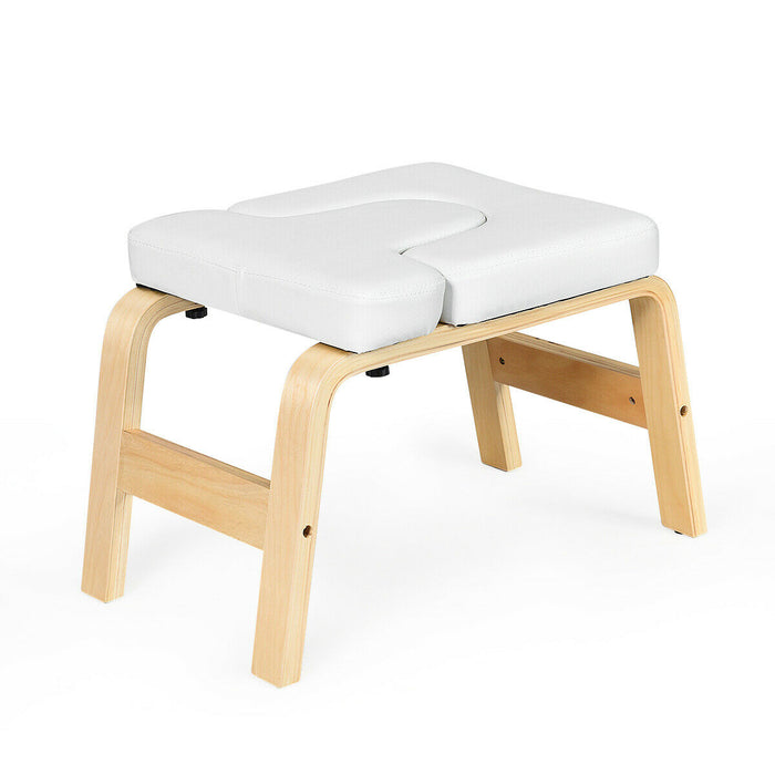 Yoga Headstand Wood Stool with PVC Pads-White