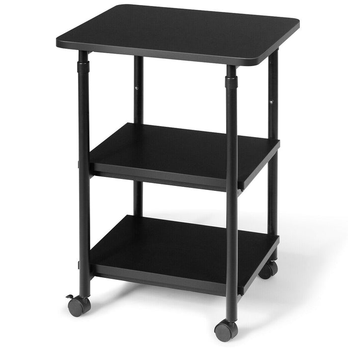 3-tier Adjustable Printer Stand with 360Â° Swivel Casters-Black