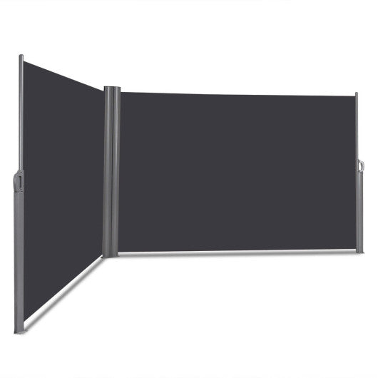 237 x 63 Inch Patio Retractable Double Folding Side Awning Screen Divider