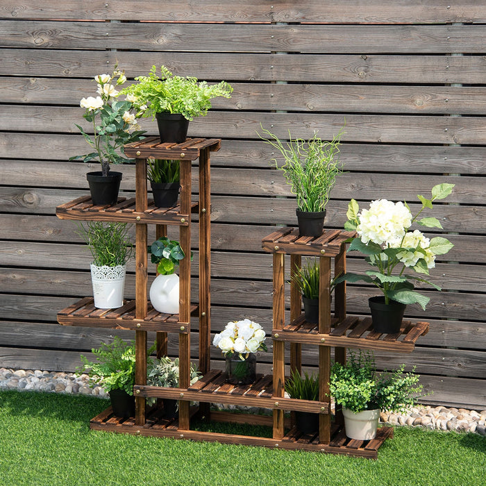 6 Tier Wooden Shelf Storage Plant Rack Stand