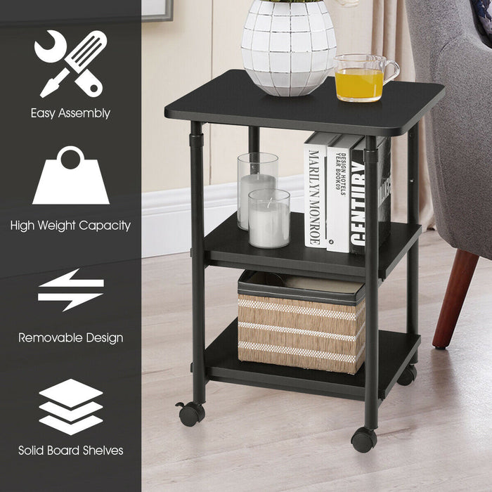 3-tier Adjustable Printer Stand with 360Â° Swivel Casters-Black