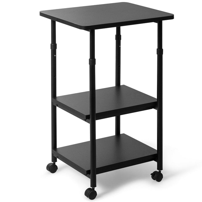 3-tier Adjustable Printer Stand with 360Â° Swivel Casters-Black