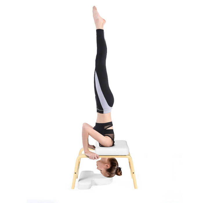 Yoga Headstand Wood Stool with PVC Pads-White