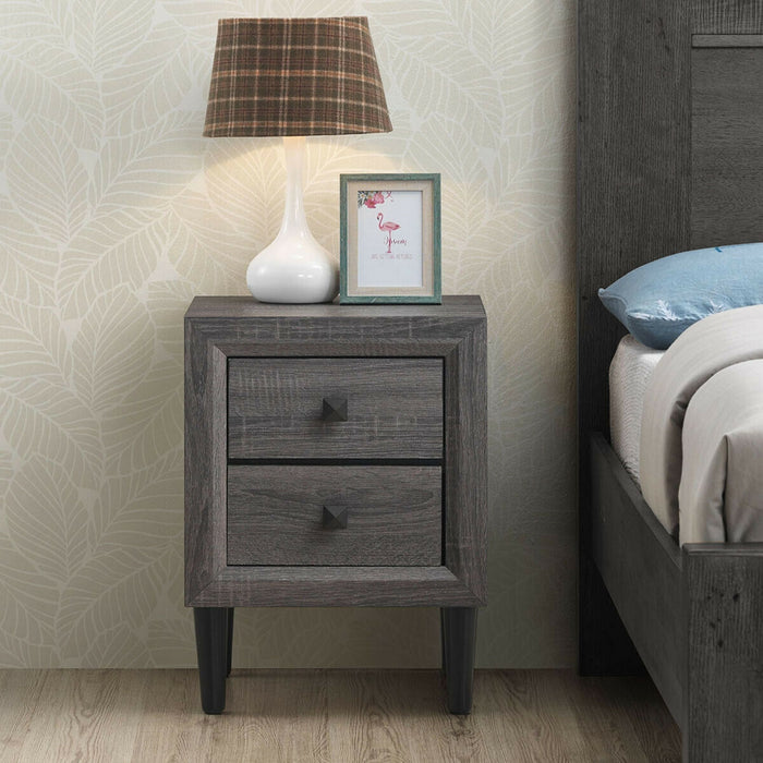 Multipurpose Retro Bedside Nightstand with 2 Drawers-Gray