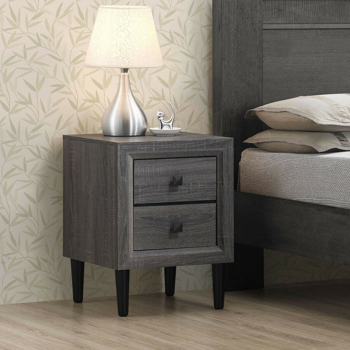 Multipurpose Retro Bedside Nightstand with 2 Drawers-Gray