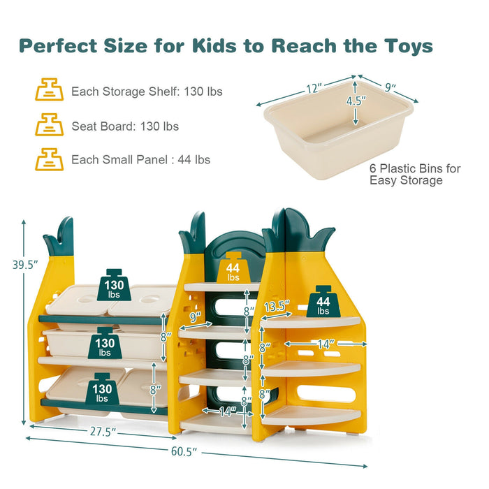 3-in-1 Kids Toy Storage Organizer with Bookshelf Corner Rack