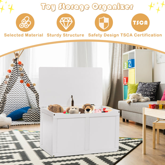 Safety Hinge Wooden Chest Organizer Toy Storage Box-White