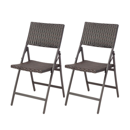 Set of 2 Folding Patio Rattan Portable Dining Chairs