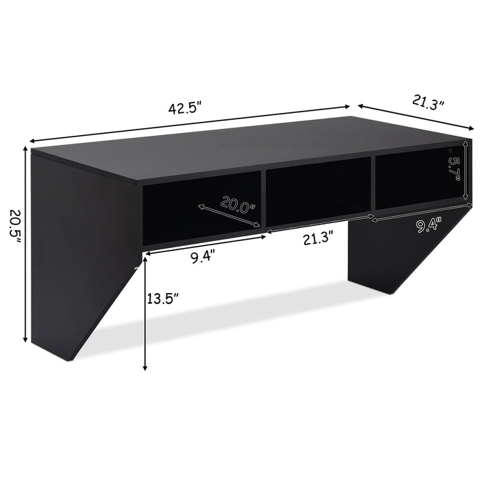 Wall Mounted Floating Sturdy Computer Table with Storage Shelf-Black