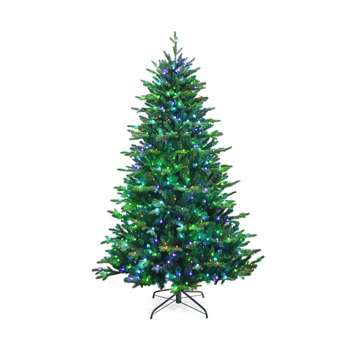 Pre-lit Artificial Hinged Christmas Tree with APP Controlled LED Lights-7 ft