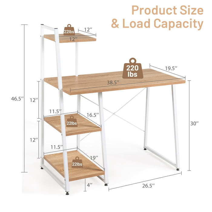 Compact Computer Desk Workstation with 4 Tier Shelves for Home and Office-Natural