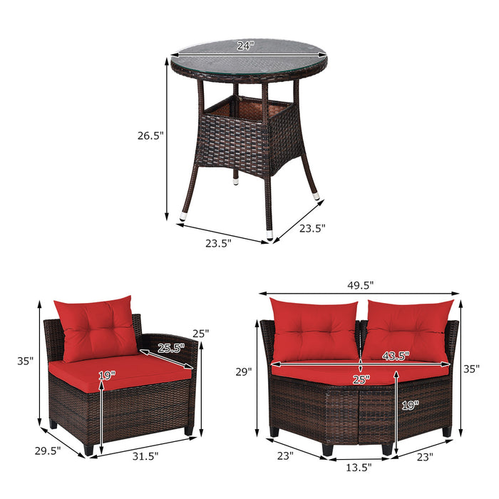 4 Pieces Outdoor Cushioned Rattan Furniture Set-Red