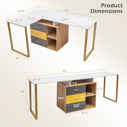 87 Inch 2 Person Adjustable L-Shaped Computer Desk