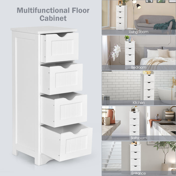 Floor Wooden Free Standing Storage Side Organizer for Bathroom-White