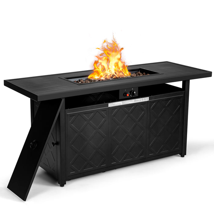 57 Inch 50 000 BTU Rectangular Propane Outdoor Fire Pit Table-Black