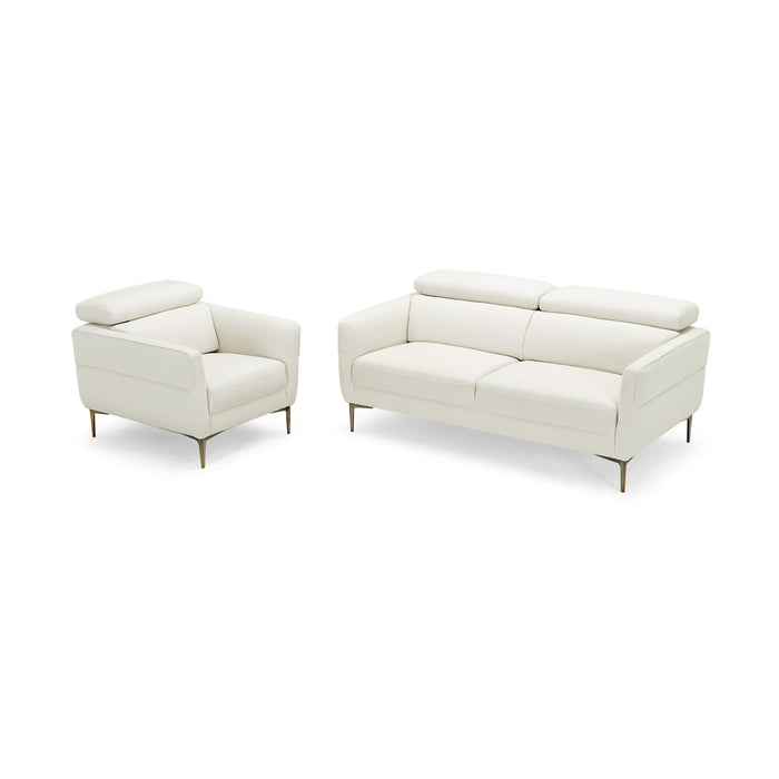 Modern Upholstered Single Sofa with Adjustable Headrest and Stable Metal Legs-White