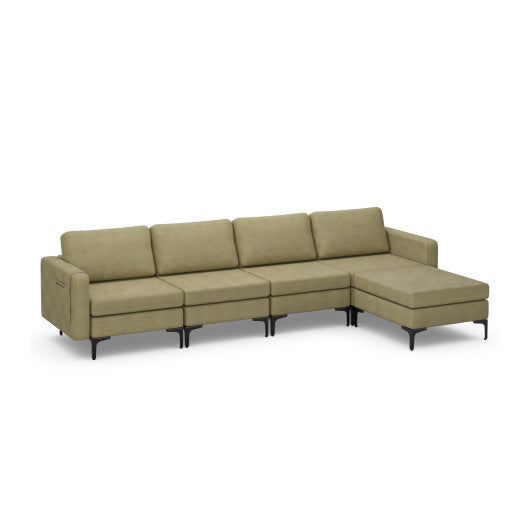 Modular L-shaped Sectional Sofa with Reversible Ottoman and 2 USB Ports-Green