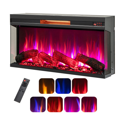 36 Inch 3-Sided 1500W Electric Fireplace with 7-Color Flame-Black