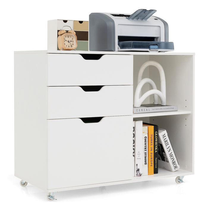 3-Drawer File Cabinet with Adjustable Shelf and Wheels for Letter-White