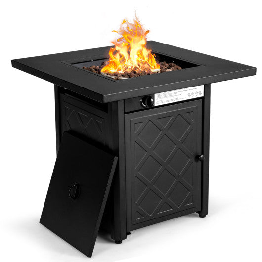 28 Inch Propane 50 000 BTU Patio Square Gas Fireplace with Lava Rock-Black