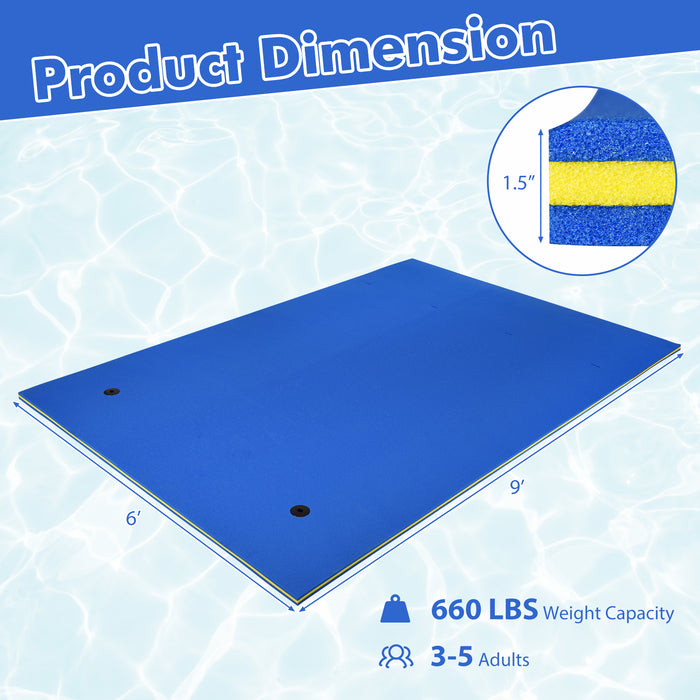 9' x 6' 3 Layer Floating Water Pad Foam Mat -Blue