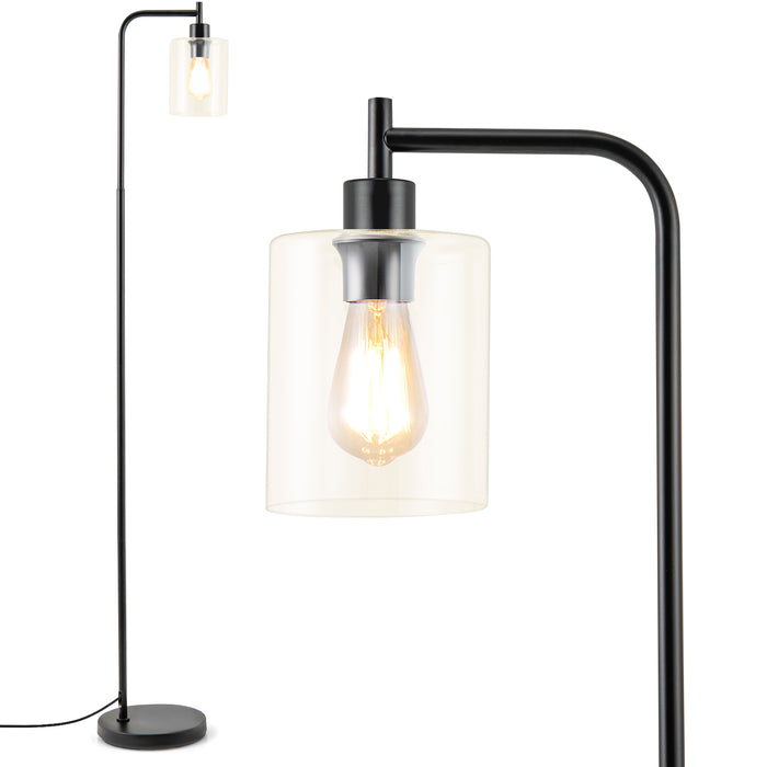 Modern Floor Lamp with Hanging Glass Lampshade and Foot Switch-Black