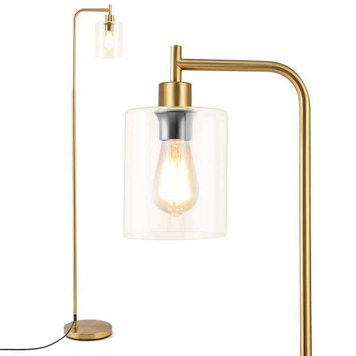 Modern Floor Lamp with Hanging Glass Lampshade and Foot Switch-Golden