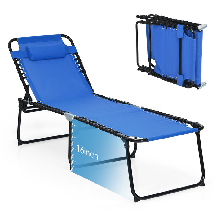 Foldable Recline Lounge Chair with Adjustable Backrest and Footrest-Blue