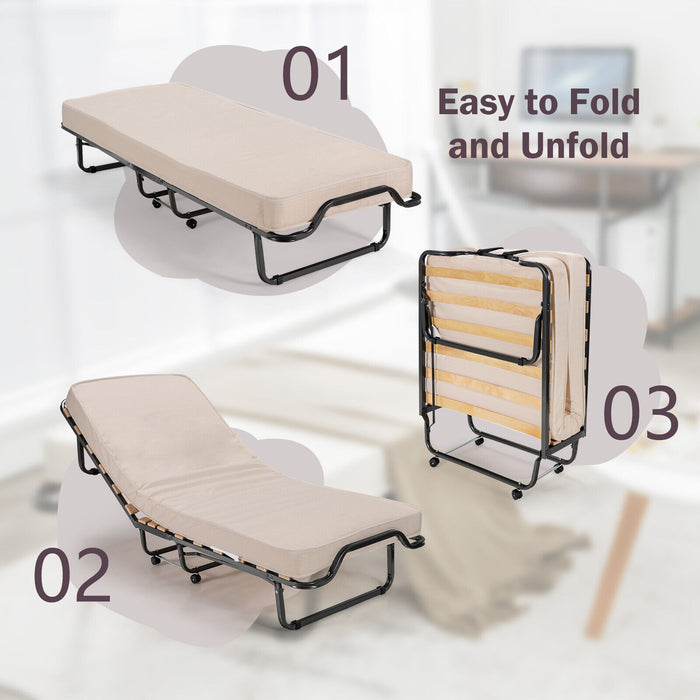 Rollaway Folding Bed with Memory Foam Mattress and Dust-Proof Bag Made in Italy