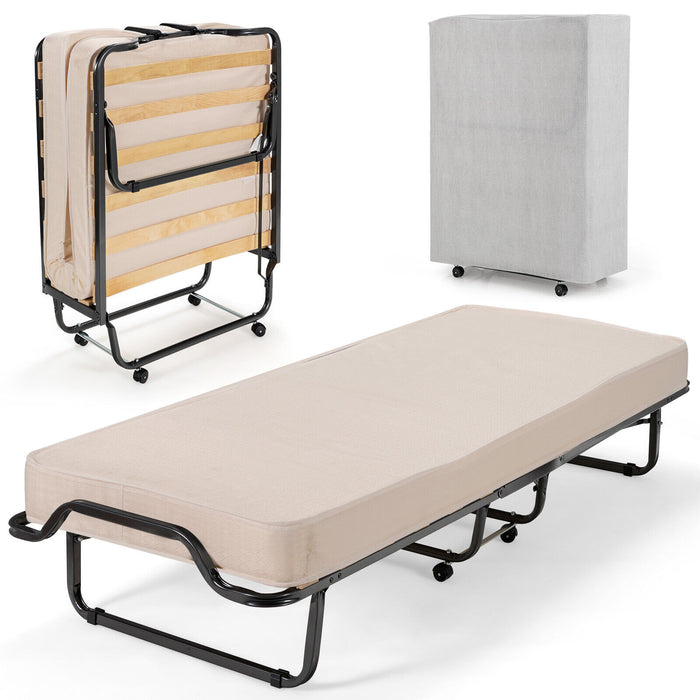 Rollaway Folding Bed with Memory Foam Mattress and Dust-Proof Bag Made in Italy