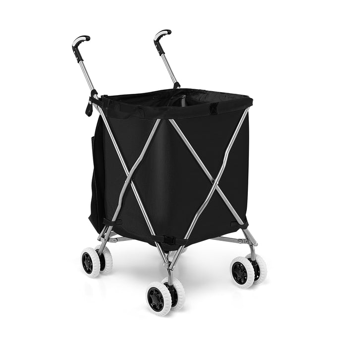 Folding Shopping Utility Cart with Water-Resistant Removable Canvas Bag-Black